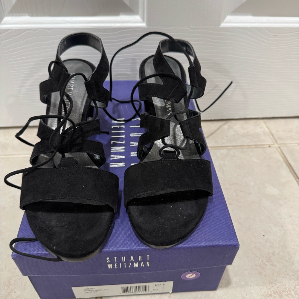 Stuart Weitzman Black Lace-Up Sandals
